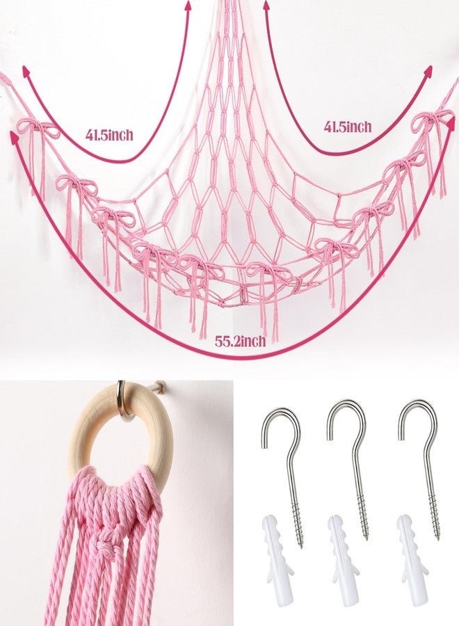 Ribbonlic Pink Bow Stuffed Animal Storage Hammock Net Pink Christmas Bow Room Decor for Youth Cute Stuffed Animal Net Corner Plushie Organizer Boho Coquette Nursery Dorm Bedroom Decor Aesthetic - Image 2